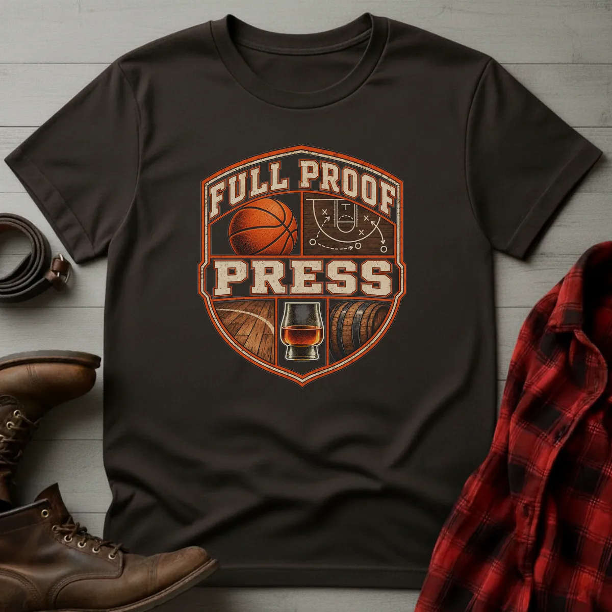 Full Proof Press Basketball T-Shirt Dark Chocolate / S