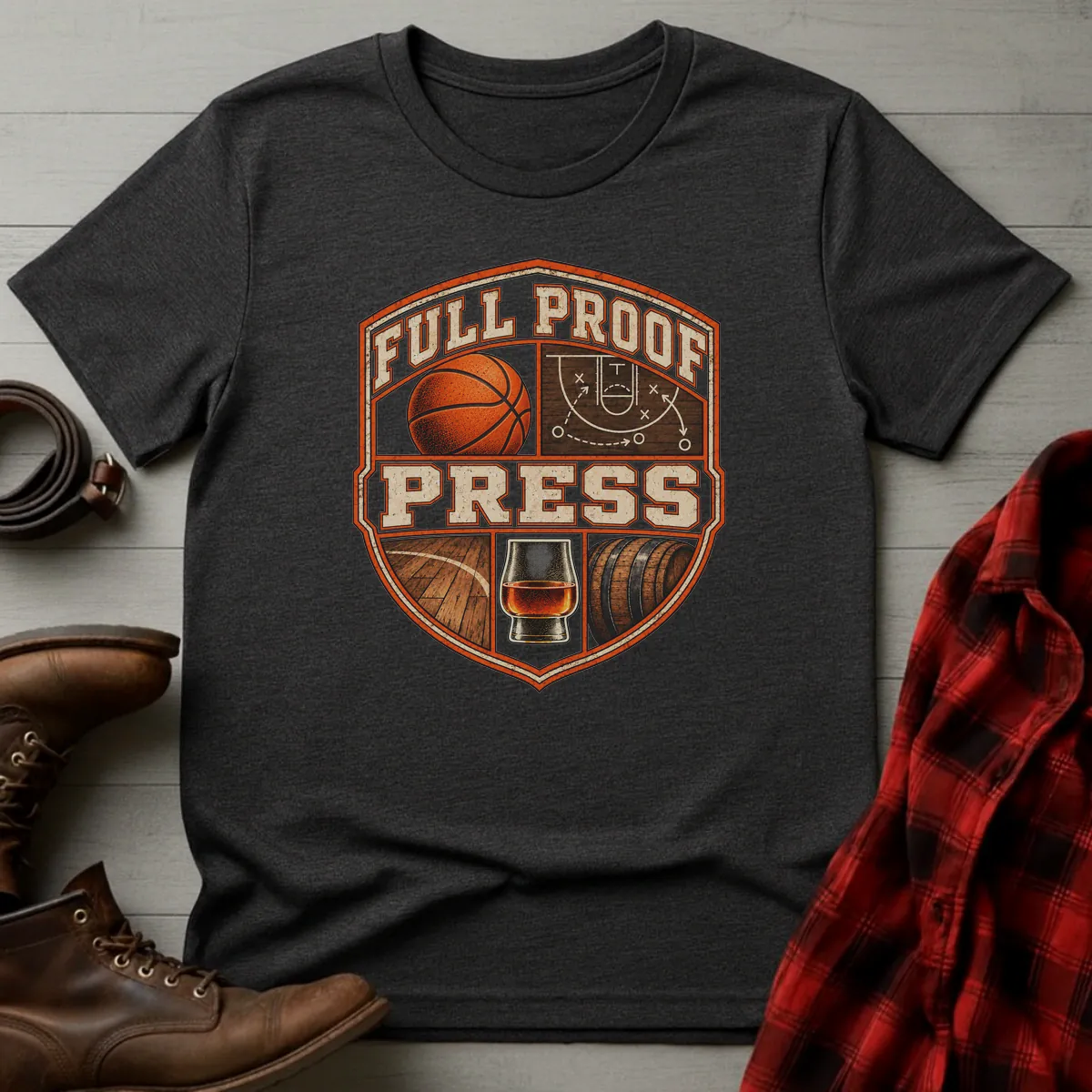 Full Proof Press Basketball T-Shirt Dark Heather / S