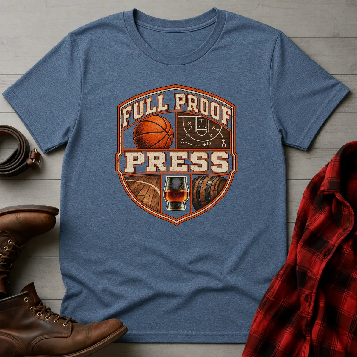 Full Proof Press Basketball T-Shirt Heather Indigo / S