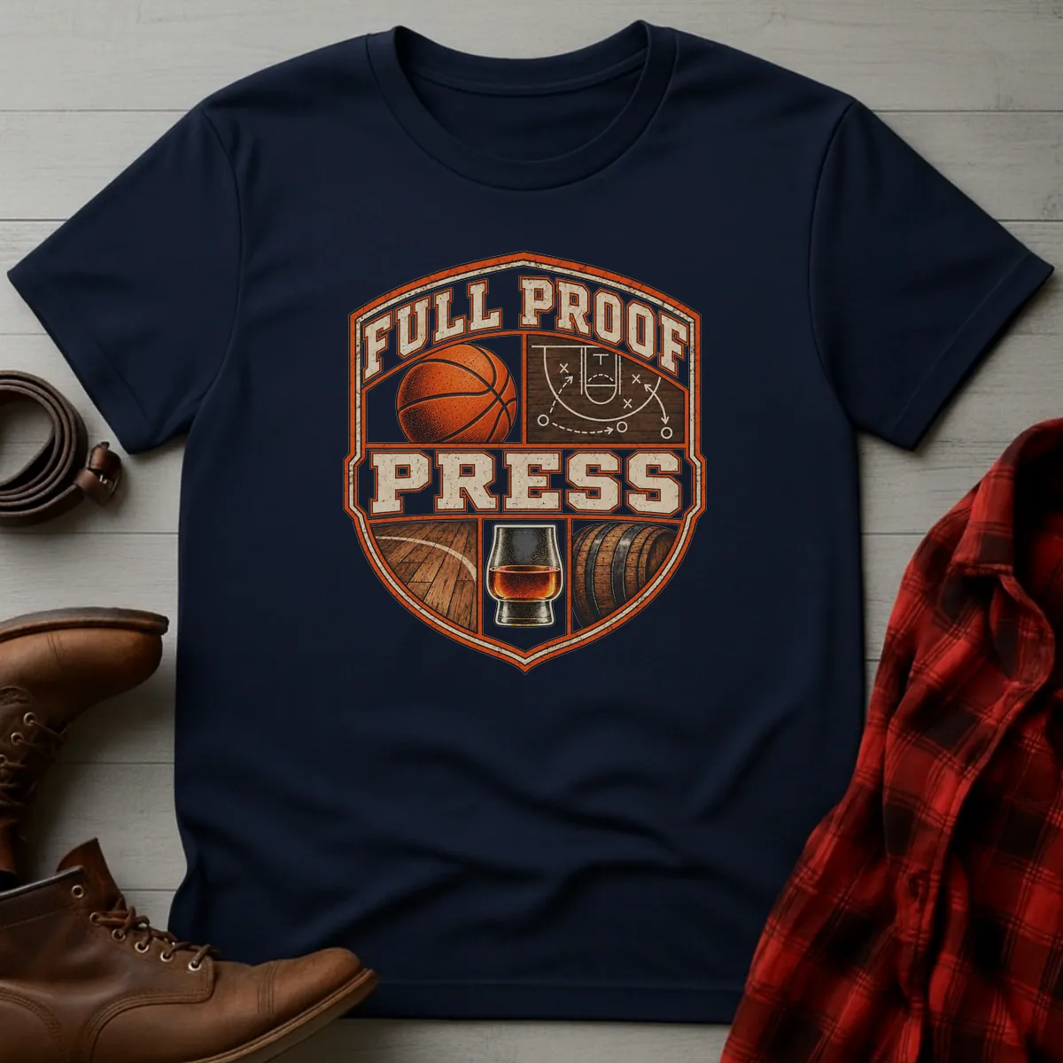 Full Proof Press Basketball T-Shirt Navy / S