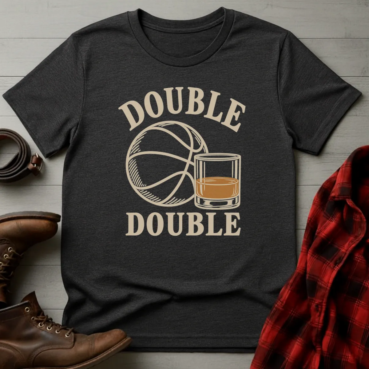 Double Double Basketball & Bourbon T-Shirt Dark Heather / S