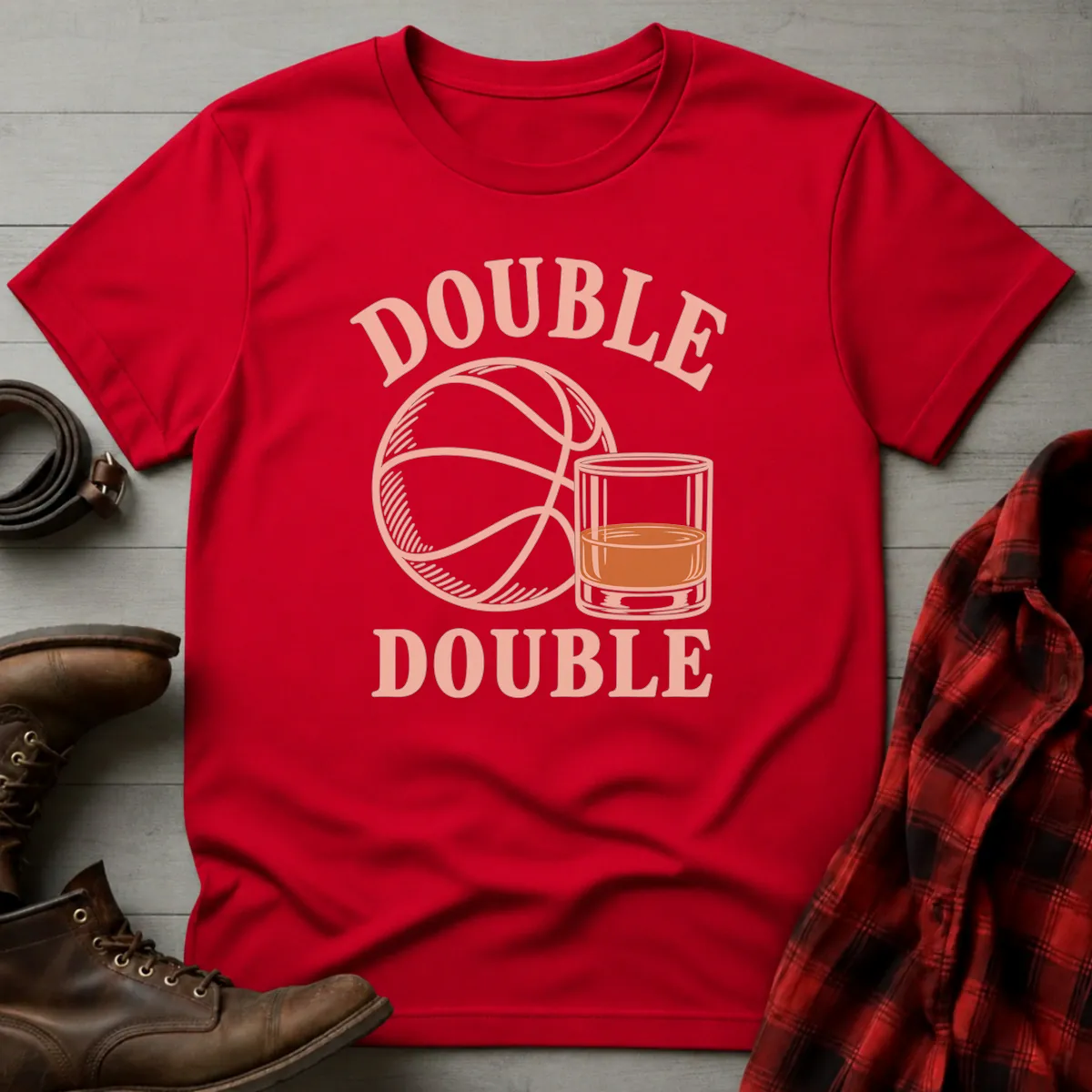 Double Double Basketball & Bourbon T-Shirt Red / S
