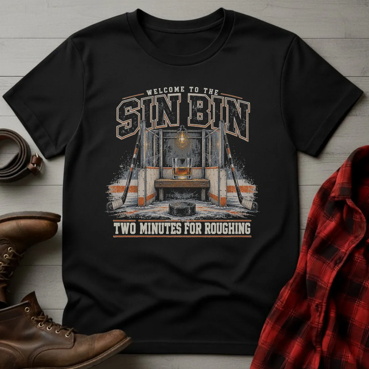 Sin Bin Whiskey Hockey T-Shirt Black / S