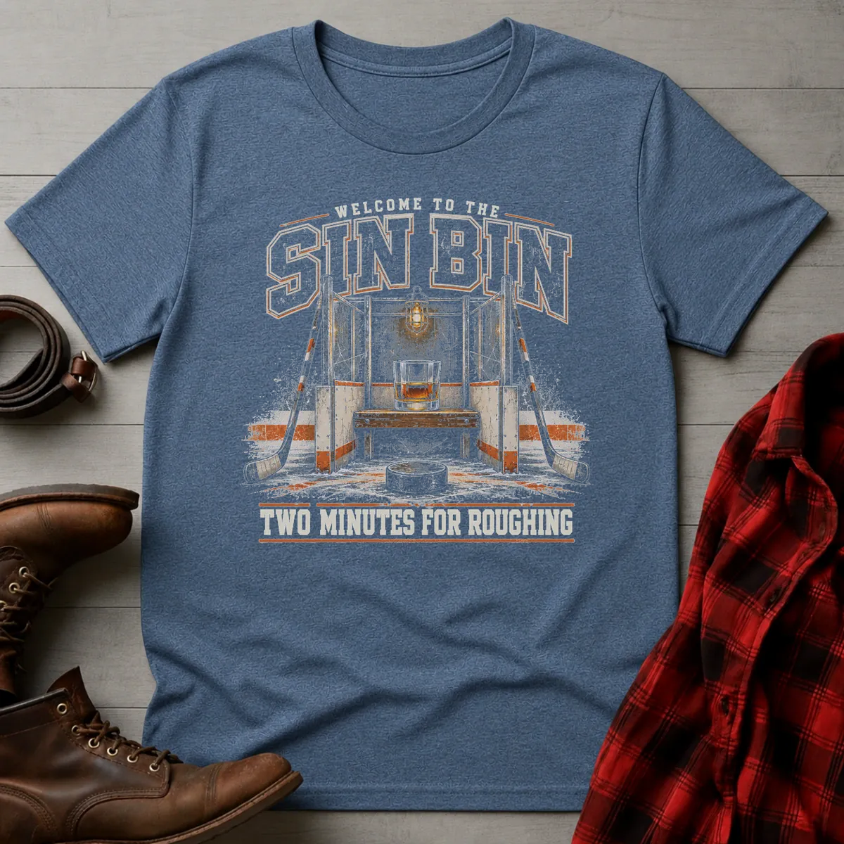 Sin Bin Whiskey Hockey T-Shirt Heather Indigo / S