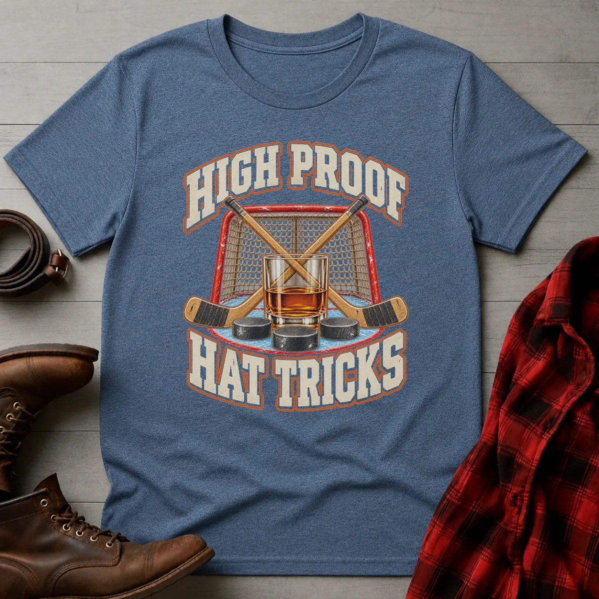 High Proof Hat Tricks Hockey T-Shirt Heather Indigo / S
