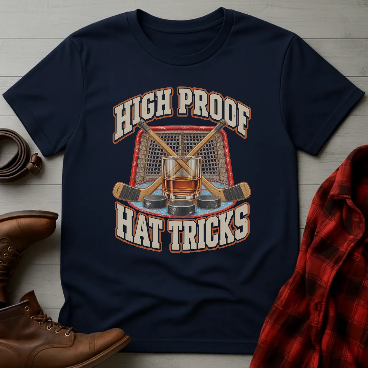 High Proof Hat Tricks Hockey T-Shirt Navy / S