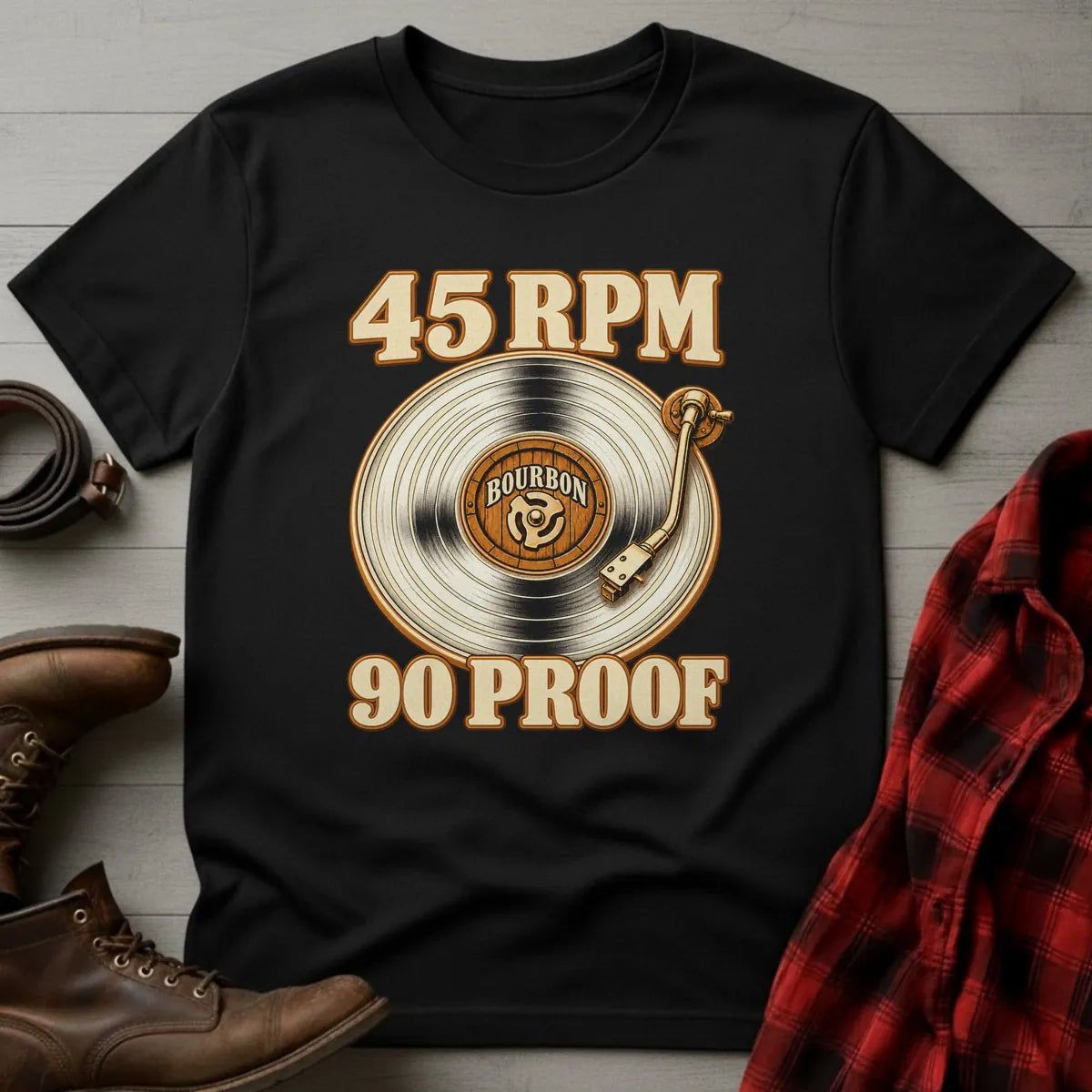 45 RPM 90 Proof Bourbon T-Shirt Black / S