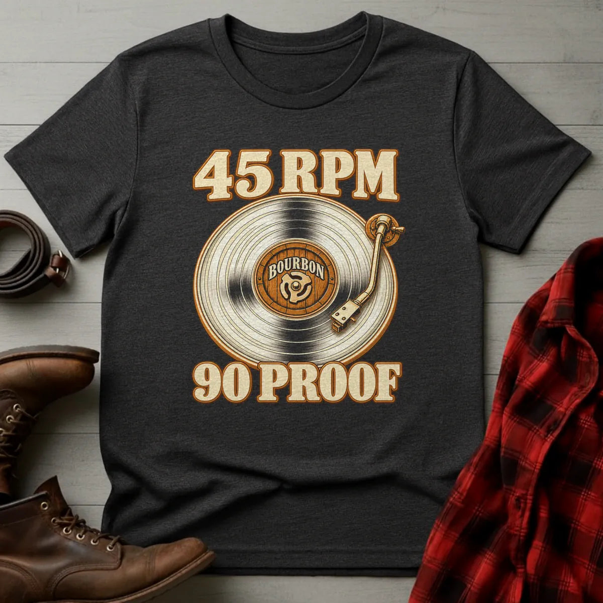 45 RPM 90 Proof Bourbon T-Shirt Dark Chocolate / S