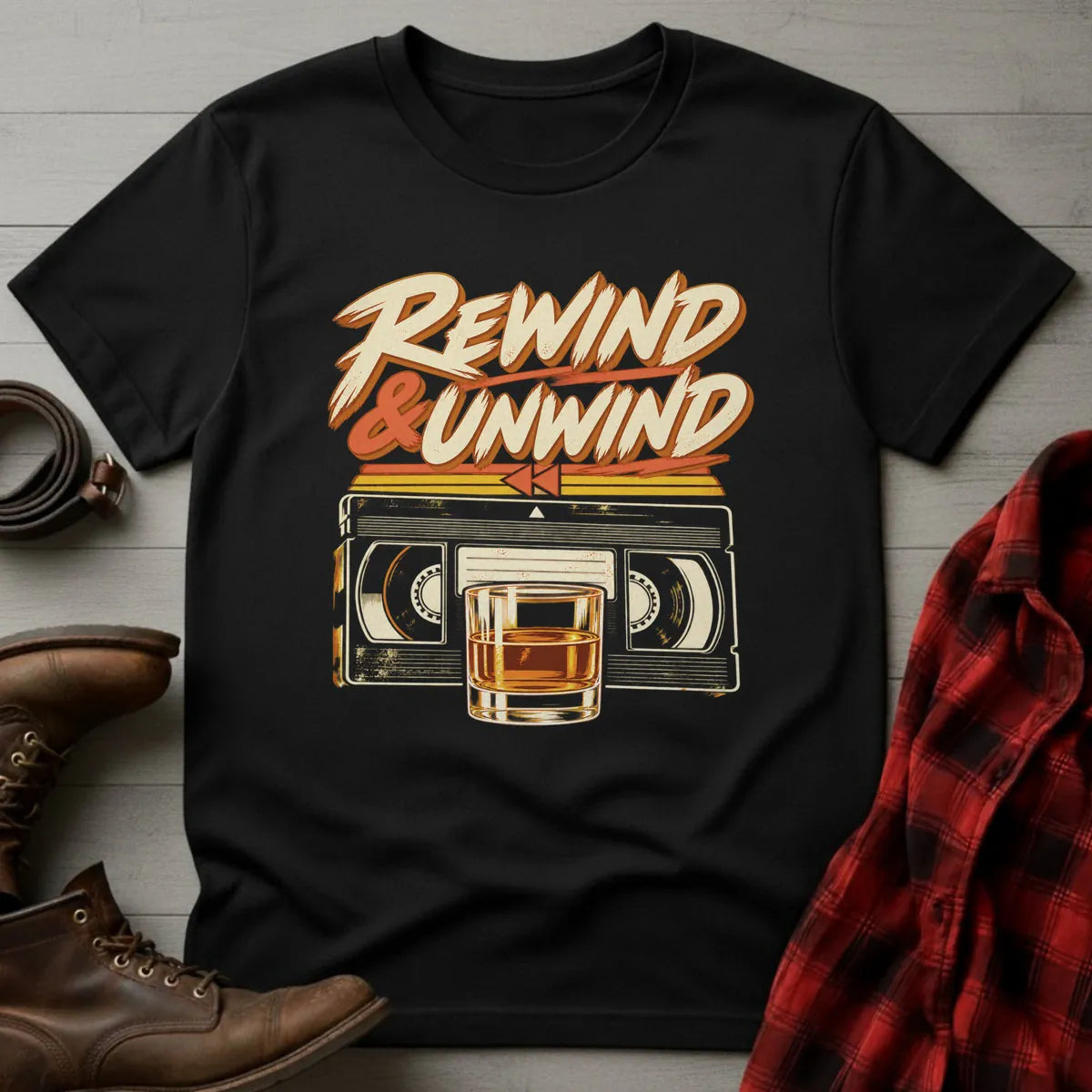 Rewind & Unwind Whiskey T-Shirt Black / S