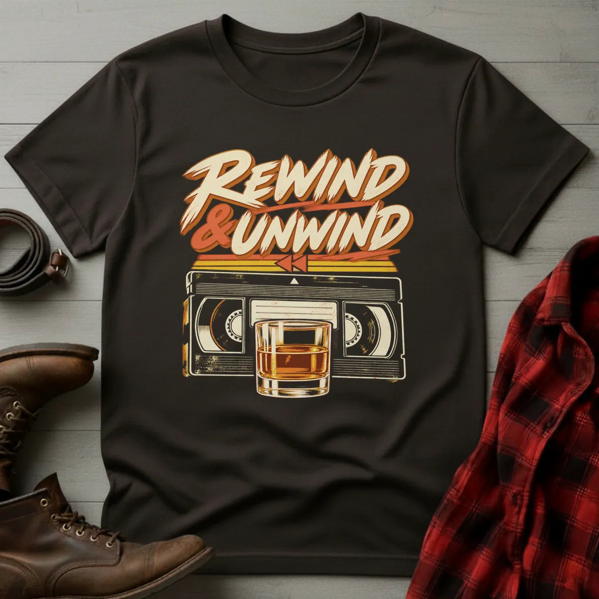 Rewind & Unwind Whiskey T-Shirt Dark Chocolate / S