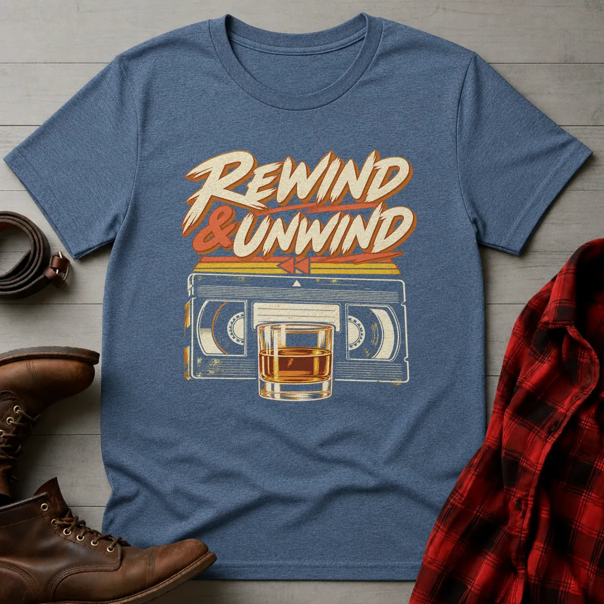 Rewind & Unwind Whiskey T-Shirt Heather Indigo / S