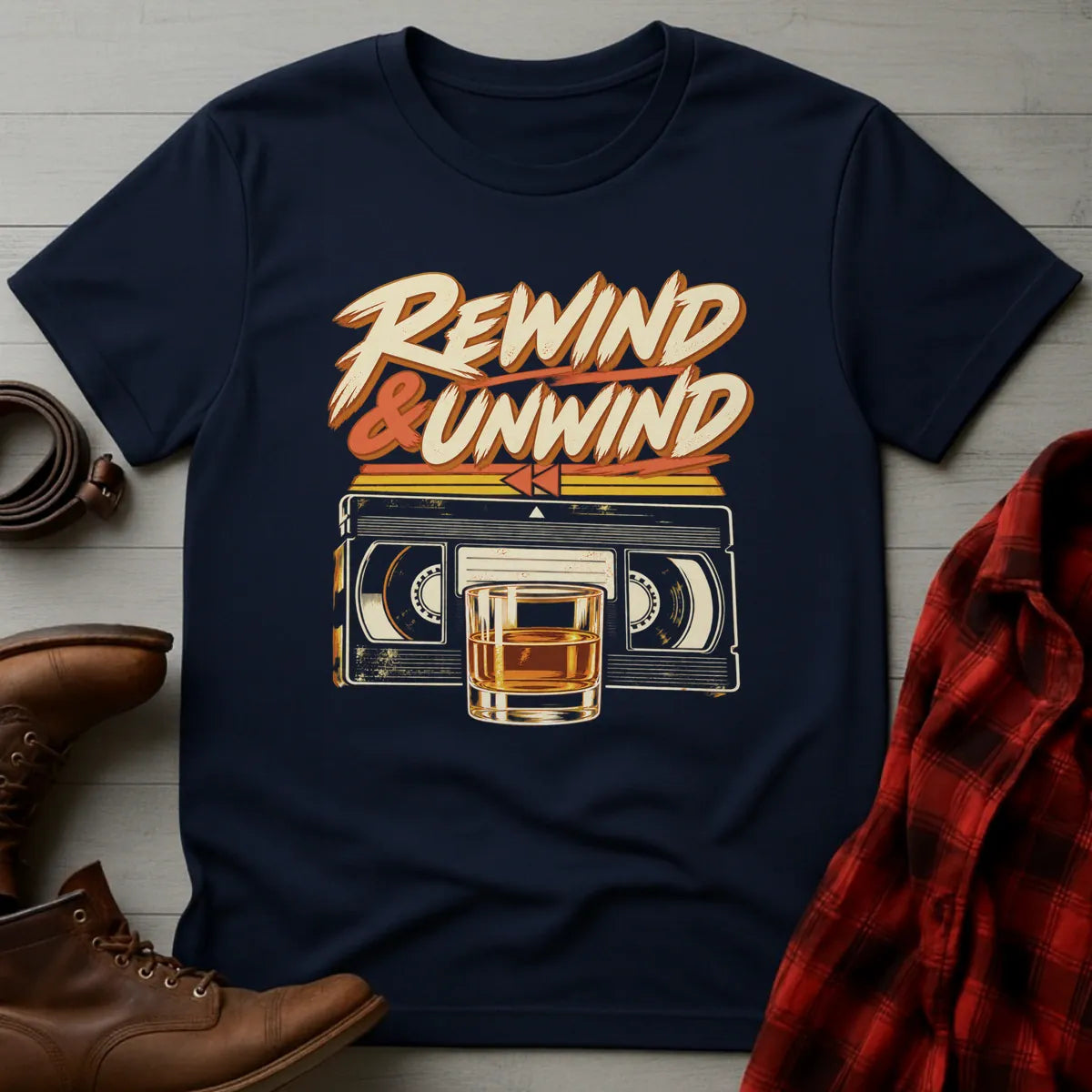 Rewind & Unwind Whiskey T-Shirt Navy / S