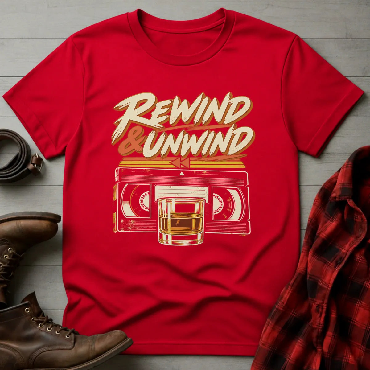 Rewind & Unwind Whiskey T-Shirt Red / S