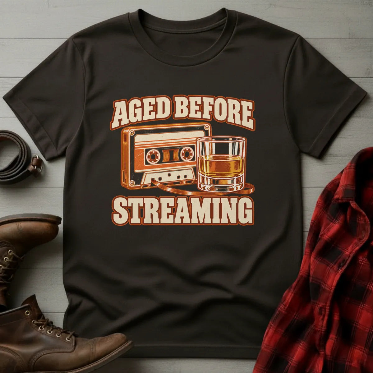 Aged Before Streaming Whiskey T-Shirt Dark Chocolate / S