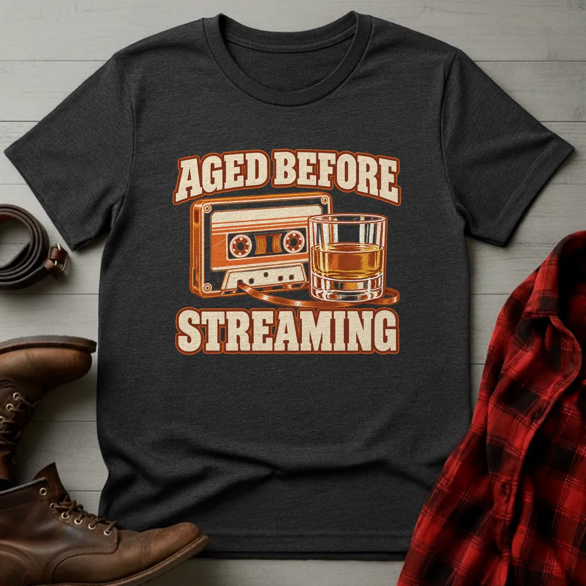 Aged Before Streaming Whiskey T-Shirt Dark Heather / S