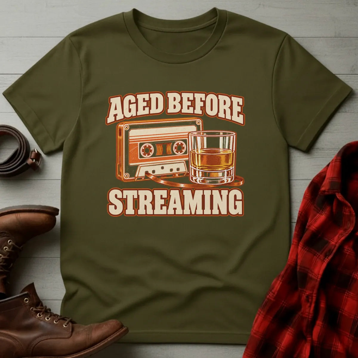 Aged Before Streaming Whiskey T-Shirt Military Green / S