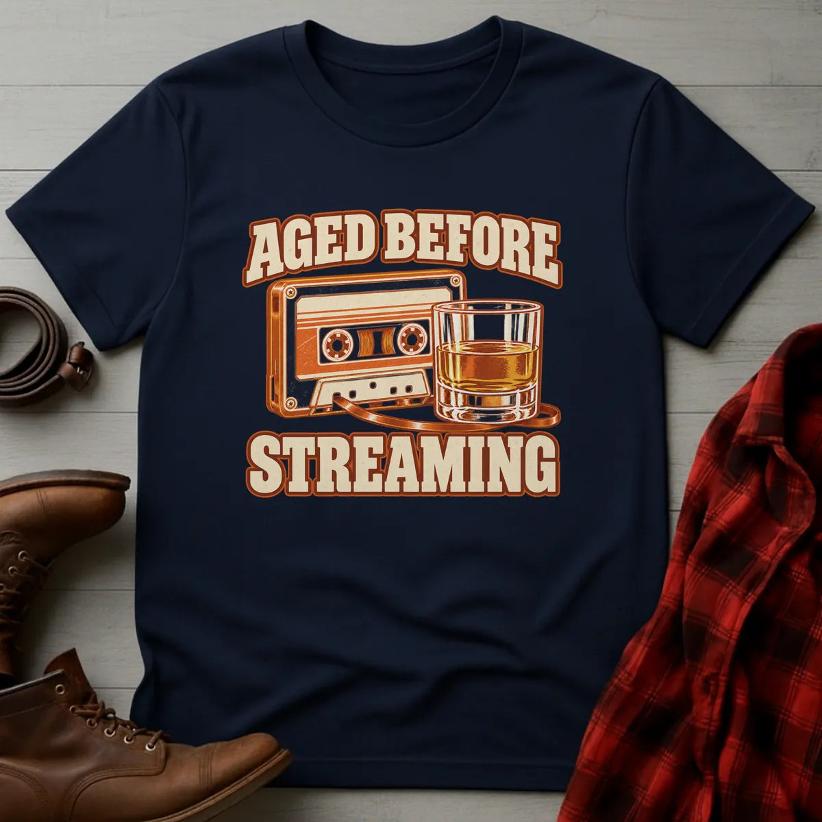 Aged Before Streaming Whiskey T-Shirt Navy / S