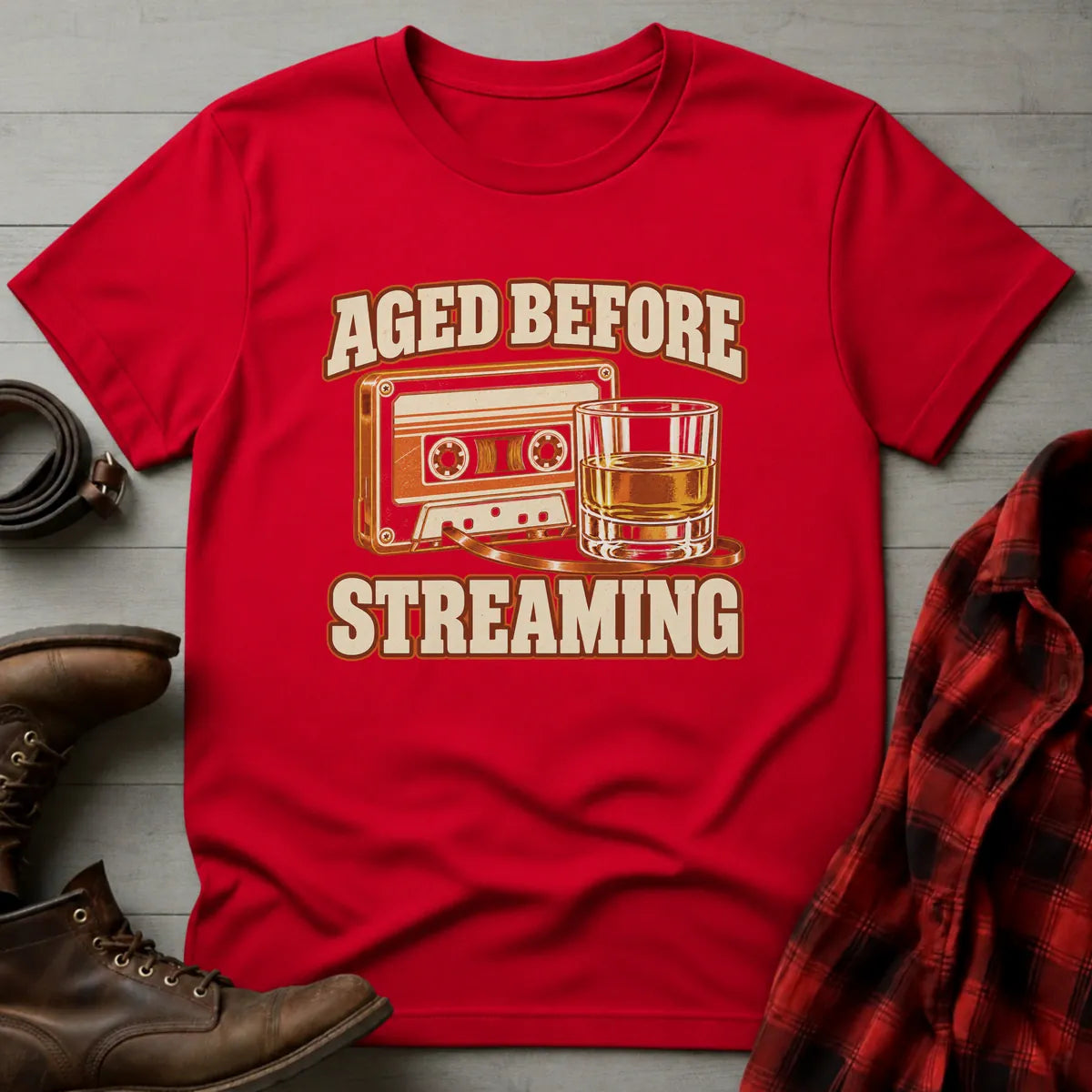 Aged Before Streaming Whiskey T-Shirt Red / S