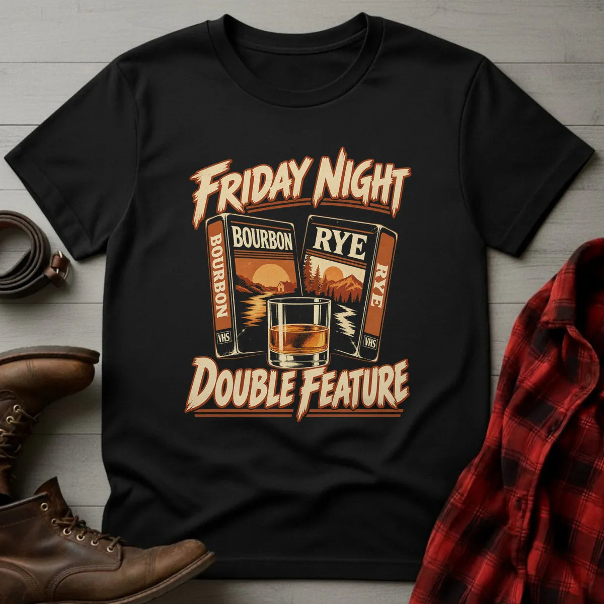 Friday Night Double Feature Whiskey T-Shirt Black / S