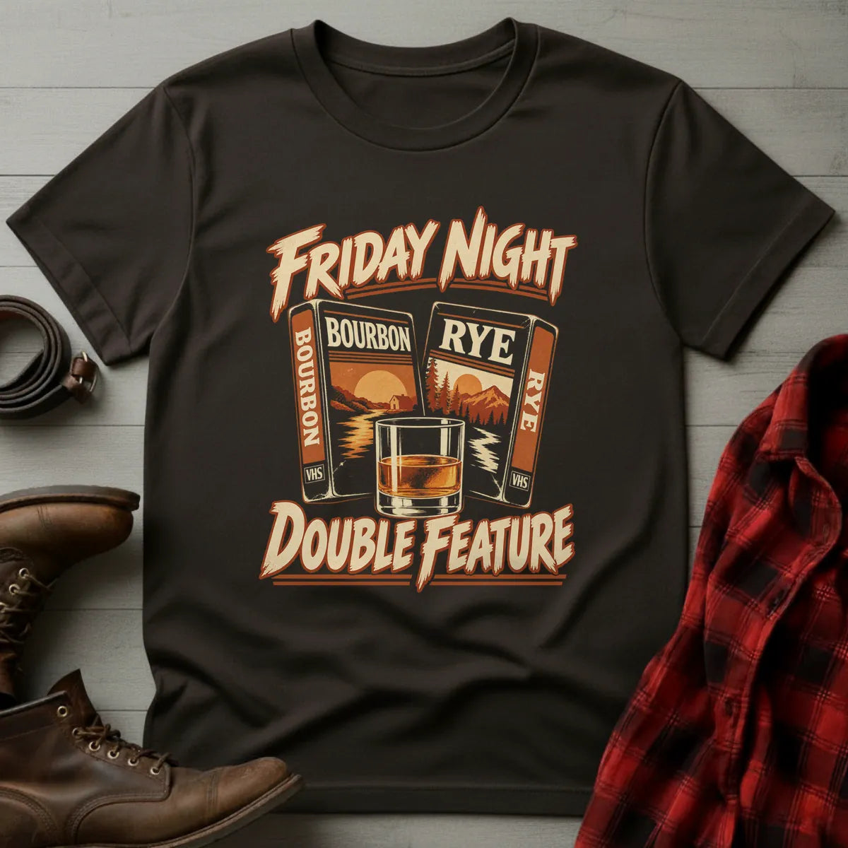 Friday Night Double Feature Whiskey T-Shirt Dark Chocolate / S