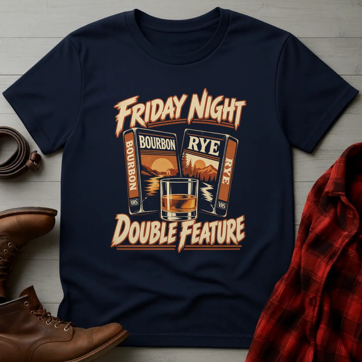 Friday Night Double Feature Whiskey T-Shirt Navy / S