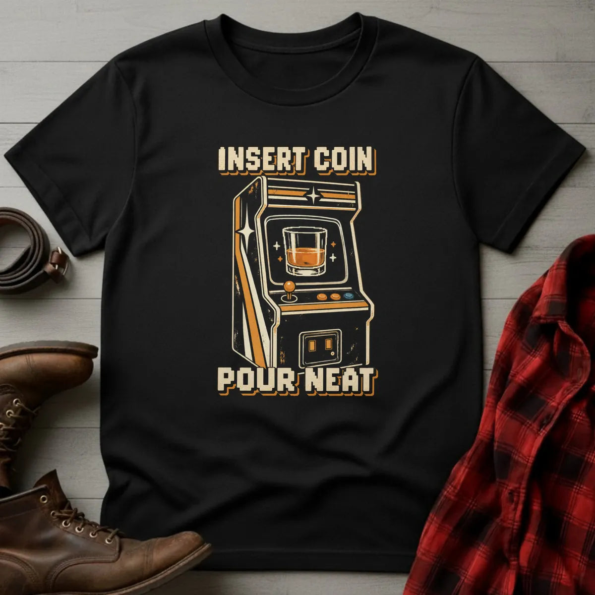 Insert Coin Pour Neat Retro Arcade T-Shirt Black / S