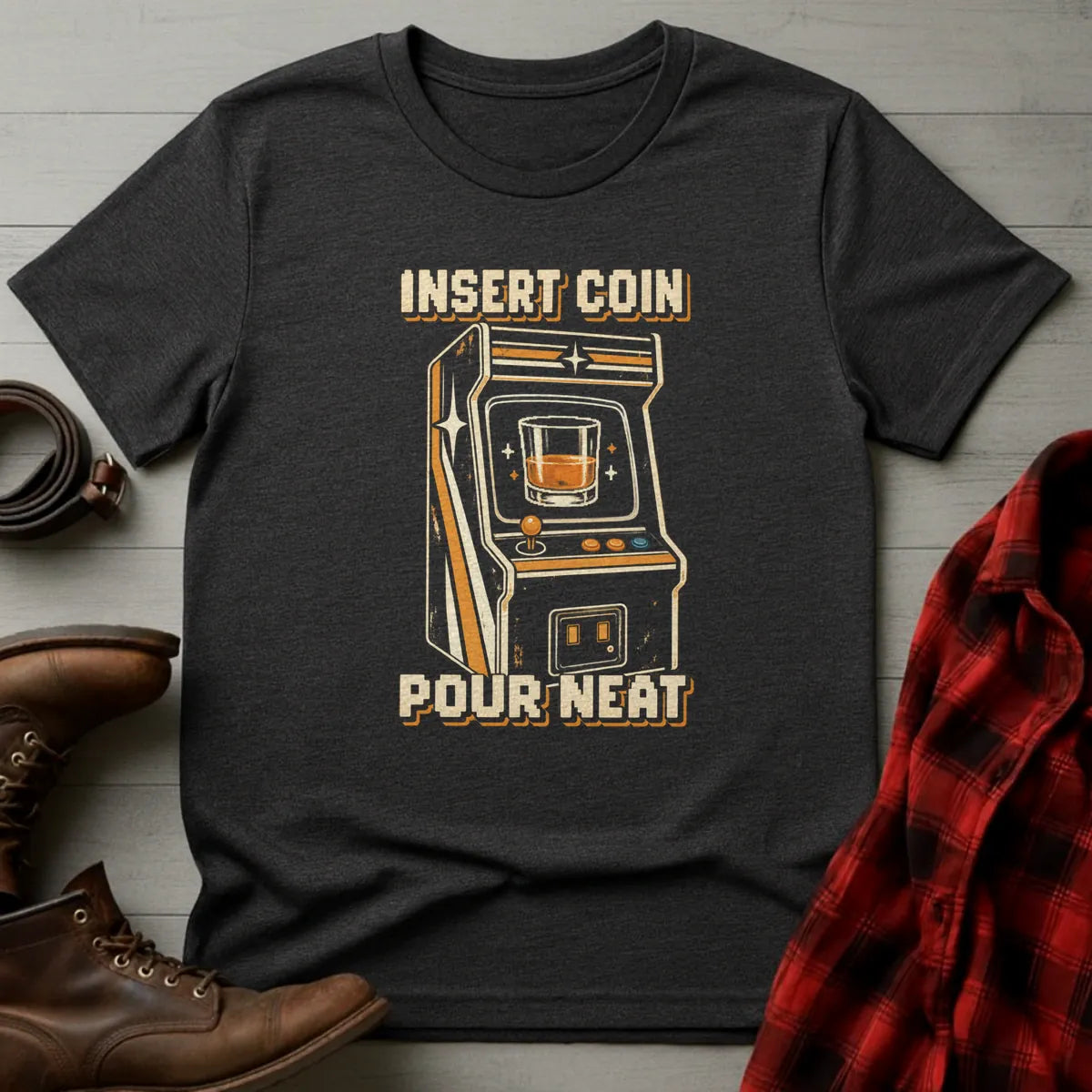Insert Coin Pour Neat Retro Arcade T-Shirt Dark Heather / S