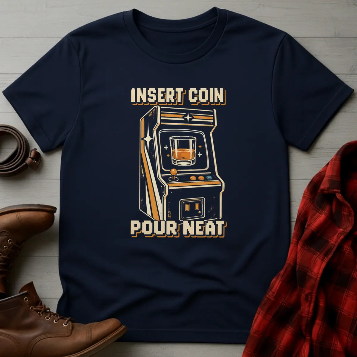 Insert Coin Pour Neat Retro Arcade T-Shirt Navy / S