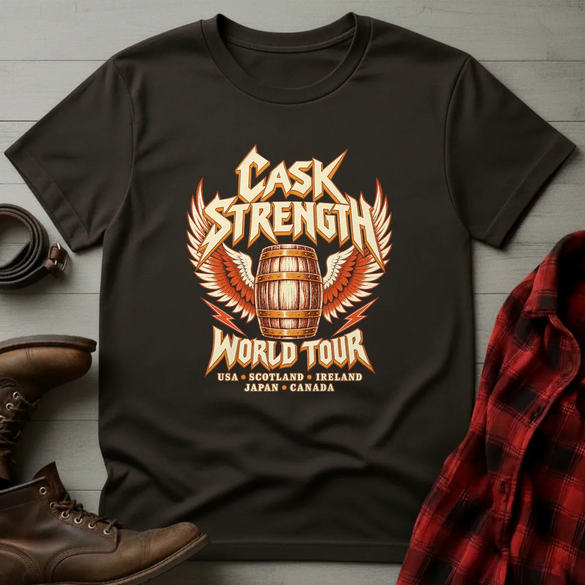 Cask Strength Whiskey World Tour T-Shirt Dark Chocolate / S