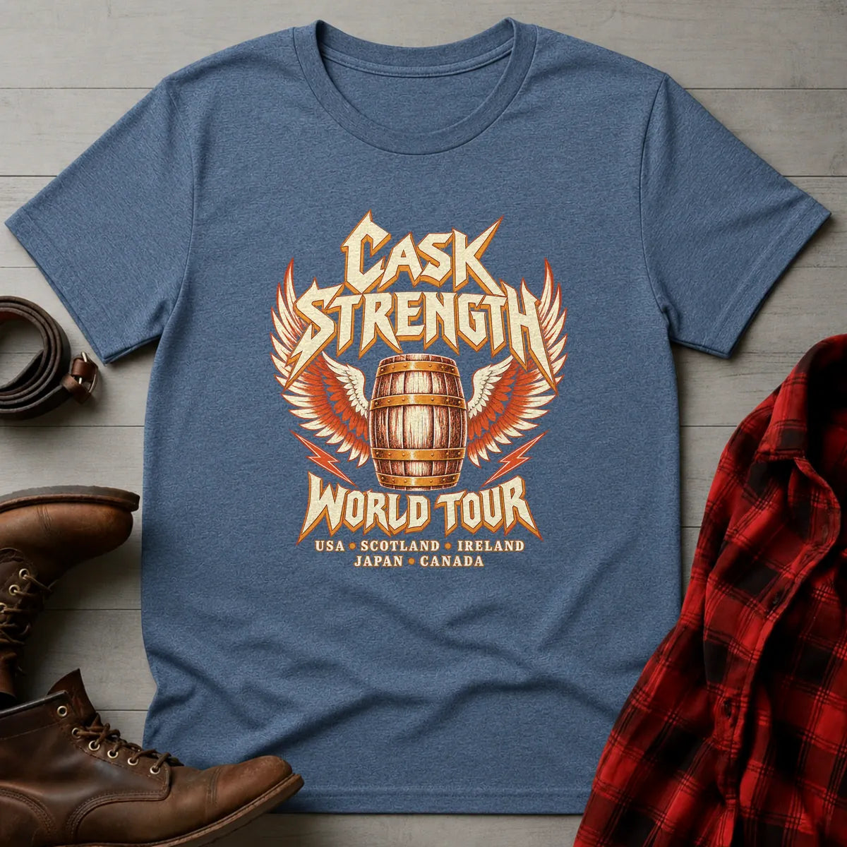 Cask Strength Whiskey World Tour T-Shirt Heather Indigo / S