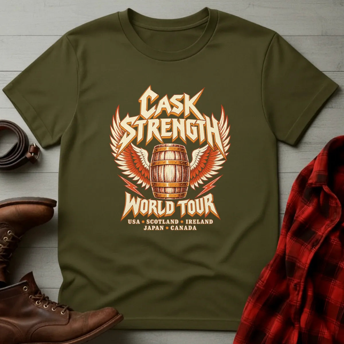 Cask Strength Whiskey World Tour T-Shirt Military Green / S