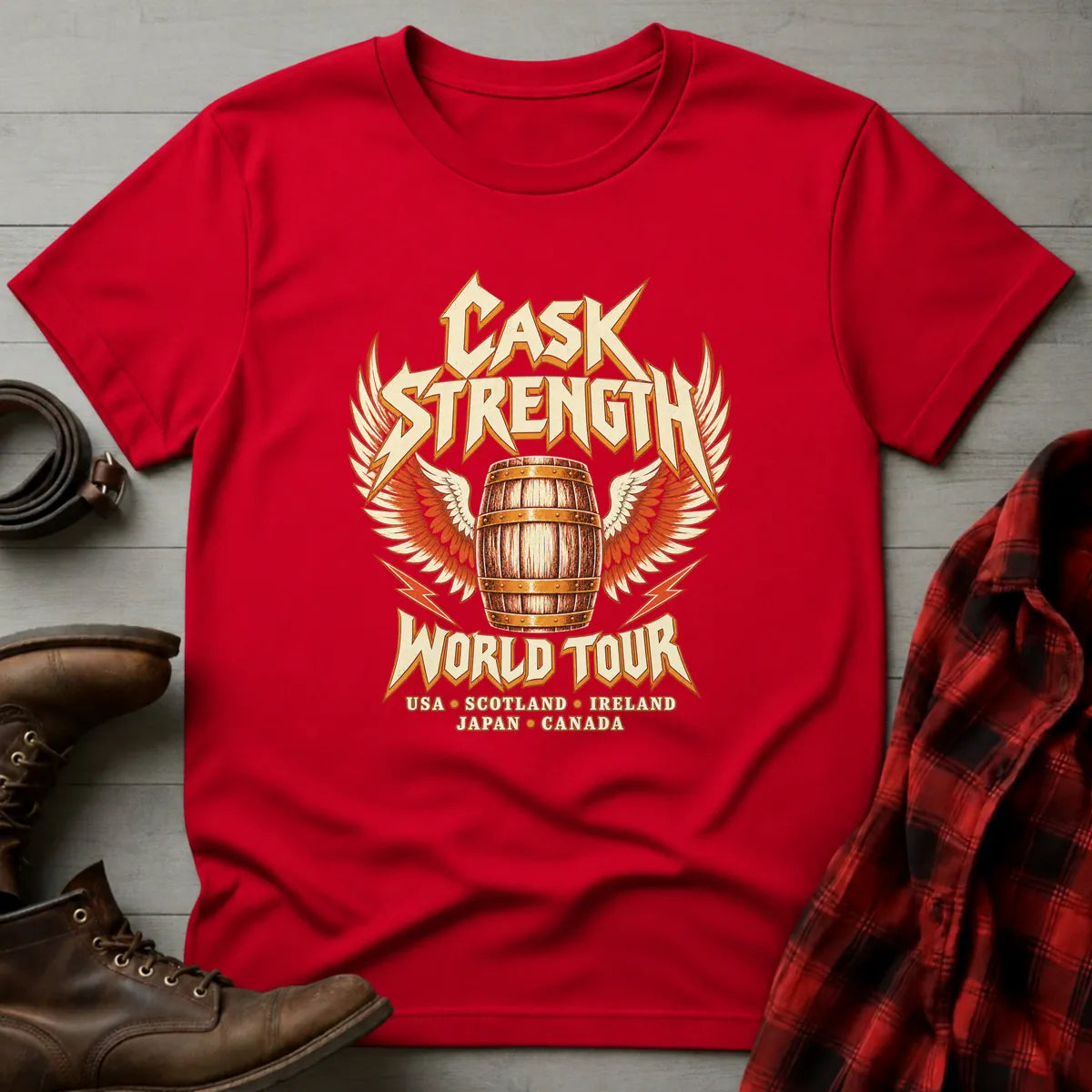 Cask Strength Whiskey World Tour T-Shirt Red / S