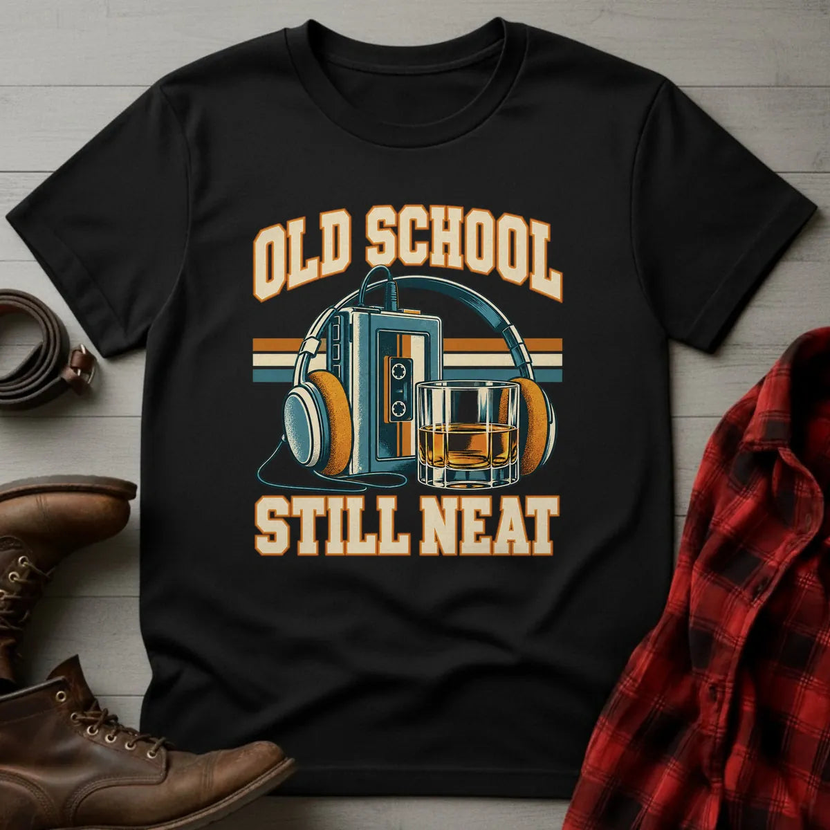 Old School Still Neat Retro Whiskey T-Shirt Black / S