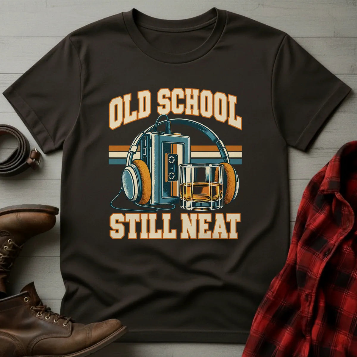 Old School Still Neat Retro Whiskey T-Shirt Dark Chocolate / S