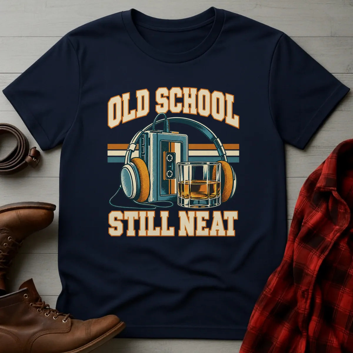 Old School Still Neat Retro Whiskey T-Shirt Navy / S