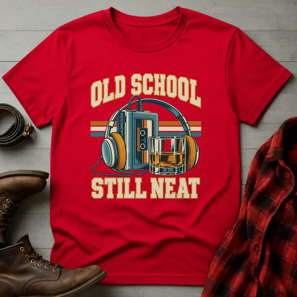 Old School Still Neat Retro Whiskey T-Shirt Red / S