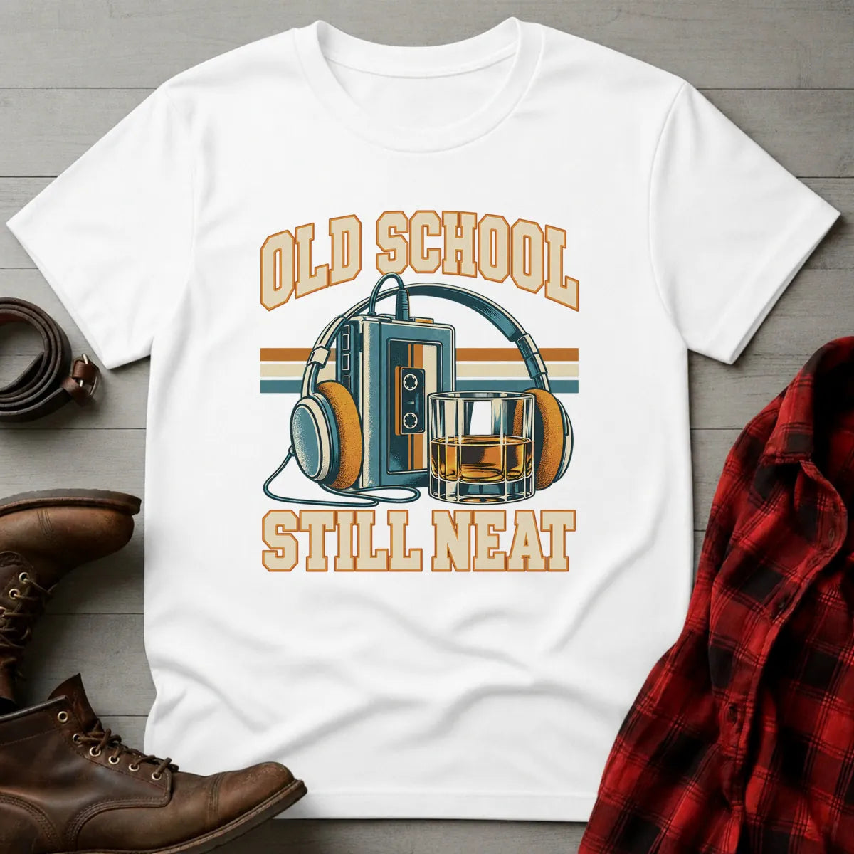 Old School Still Neat Retro Whiskey T-Shirt White / S