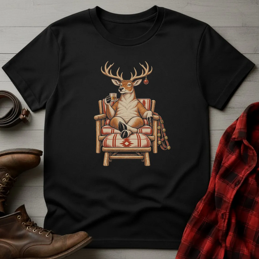 Relaxing Reindeer Whiskey Toast T-Shirt T-Shirt Black / S