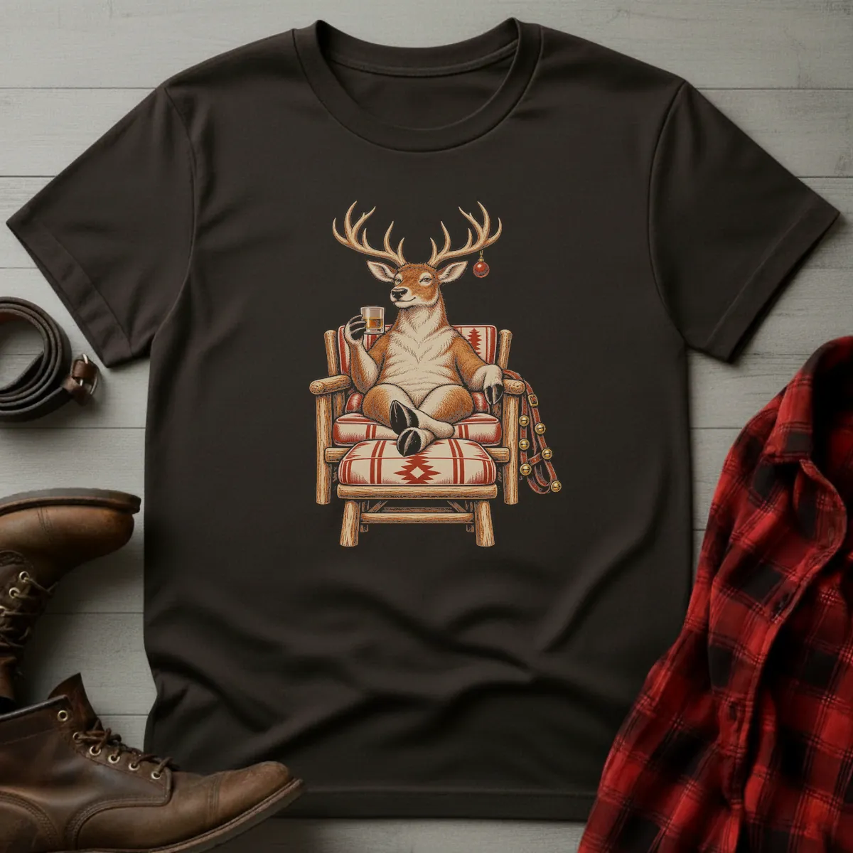 Relaxing Reindeer Whiskey Toast T-Shirt T-Shirt Dark Chocolate / S