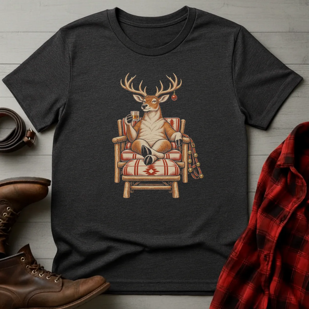 Relaxing Reindeer Whiskey Toast T-Shirt T-Shirt Dark Heather / S