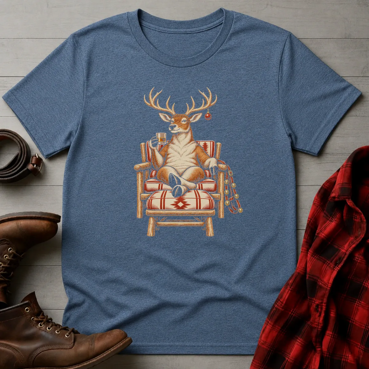Relaxing Reindeer Whiskey Toast T-Shirt T-Shirt Heather Indigo / S