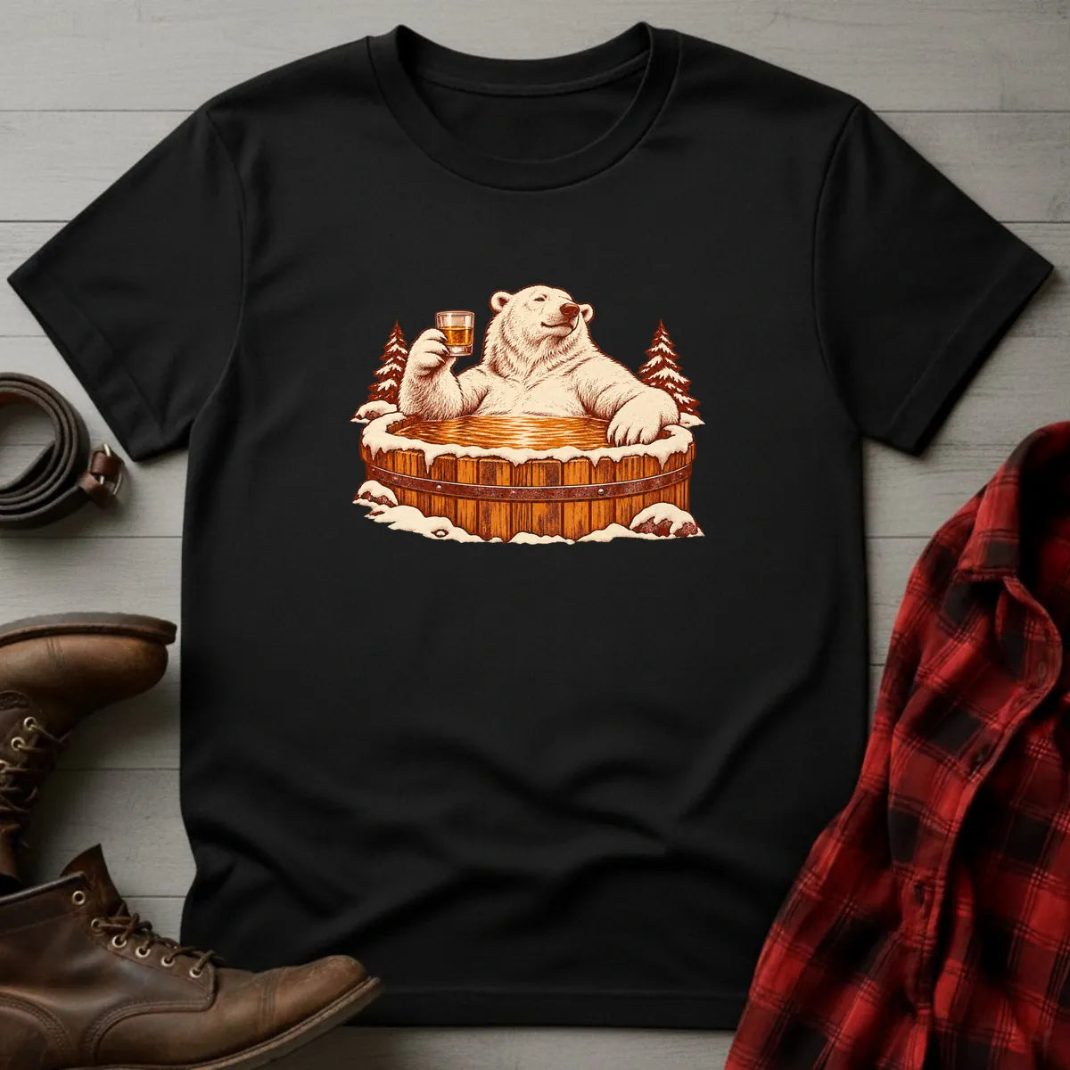 Polar Bear Bourbon Barrel Hot Tub T-Shirt Black / S