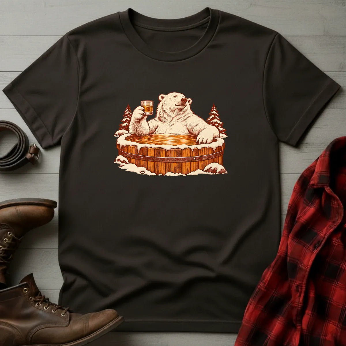 Polar Bear Bourbon Barrel Hot Tub T-Shirt Dark Chocolate / S