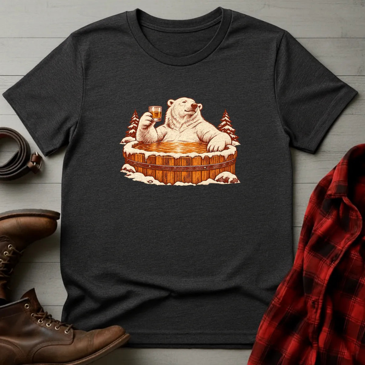 Polar Bear Bourbon Barrel Hot Tub T-Shirt Dark Heather / S