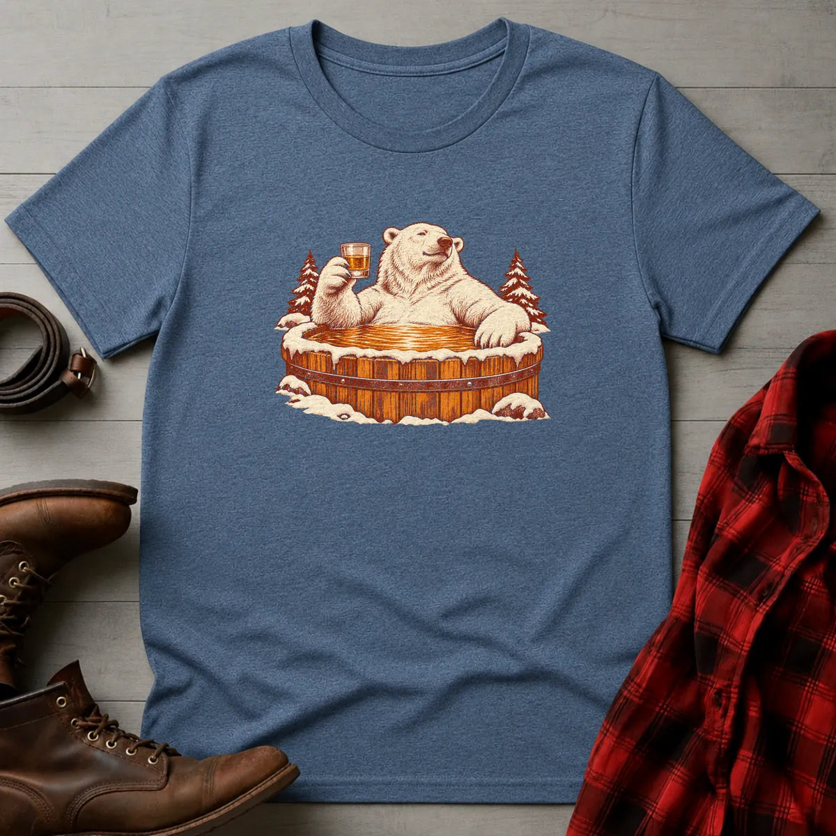 Polar Bear Bourbon Barrel Hot Tub T-Shirt Heather Indigo / S