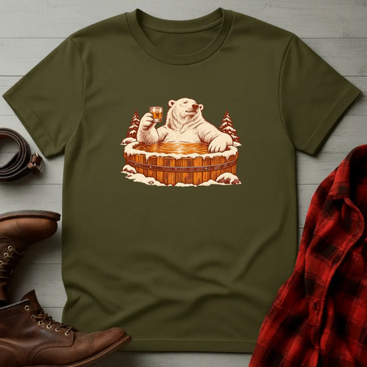 Polar Bear Bourbon Barrel Hot Tub T-Shirt Military Green / S