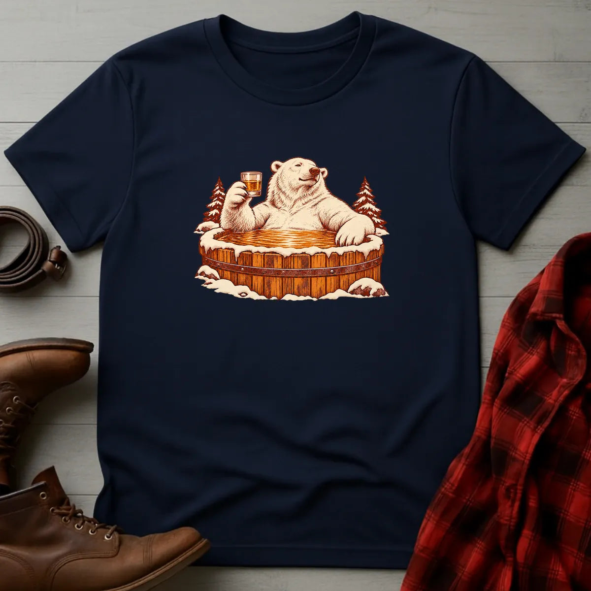 Polar Bear Bourbon Barrel Hot Tub T-Shirt Navy / S