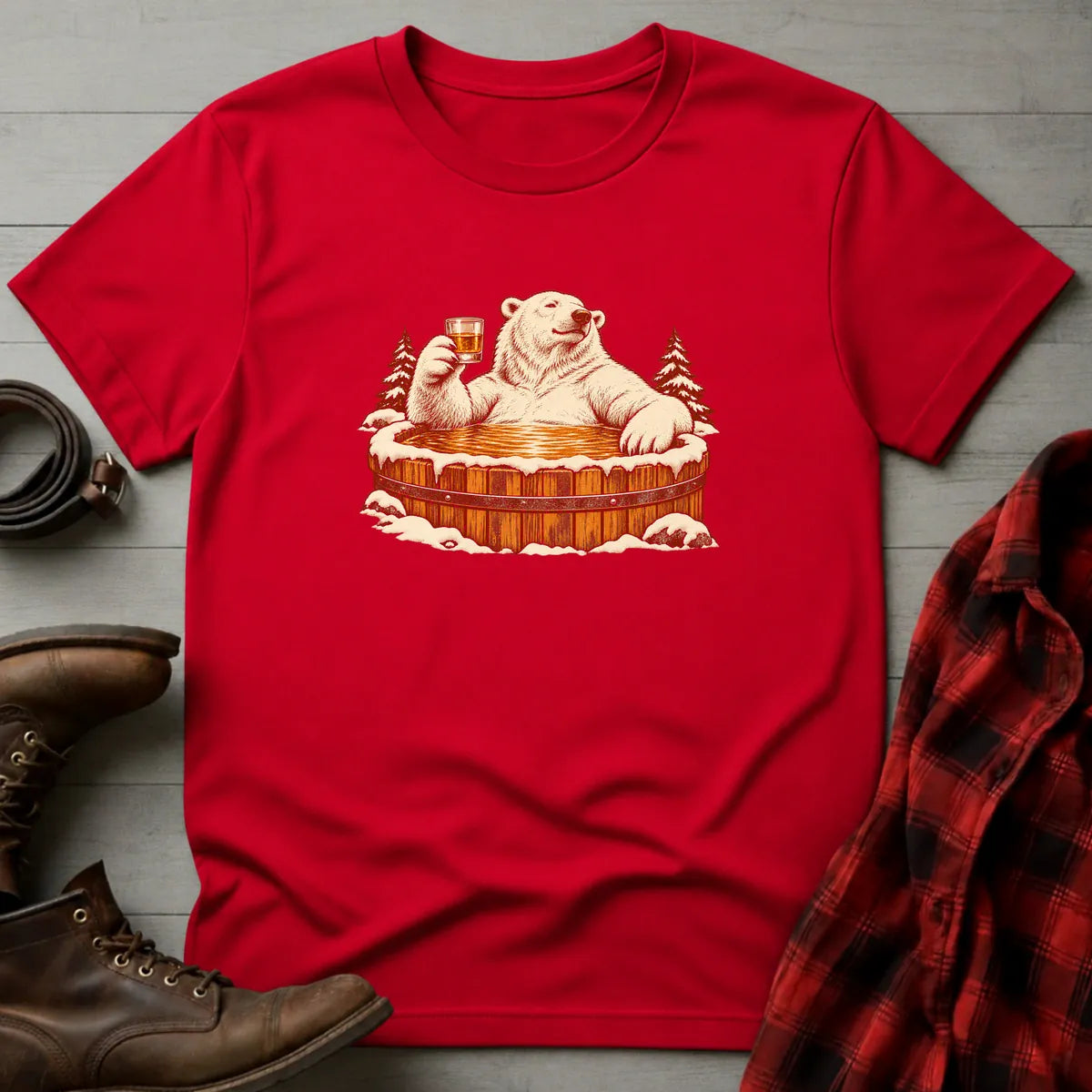 Polar Bear Bourbon Barrel Hot Tub T-Shirt Red / S