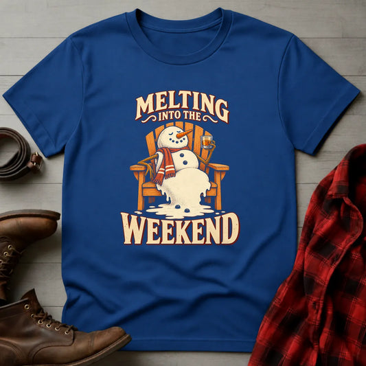 Melting Into the Weekend Snowman Whiskey T-Shirt Royal / S