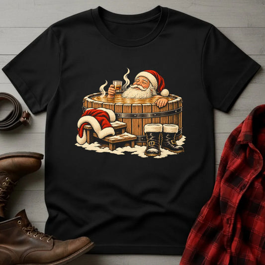 Santa Bourbon Barrel Hot Tub T-Shirt Black / S